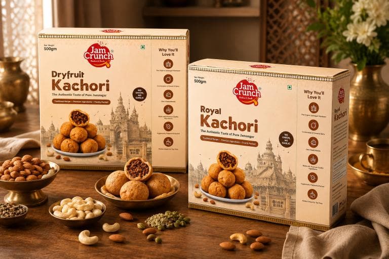 Jam Crunch Dryfruit Kachori and Royal Kachori 500 g packs together with almonds and cashews